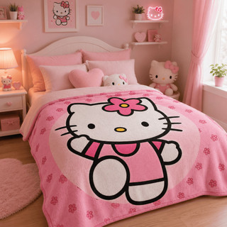 Manta Coberta Infantil Confortavel 2,2x1,5 Tema Hello Kitty Rosa Lançamento Tecido Malha Soft Quentinha