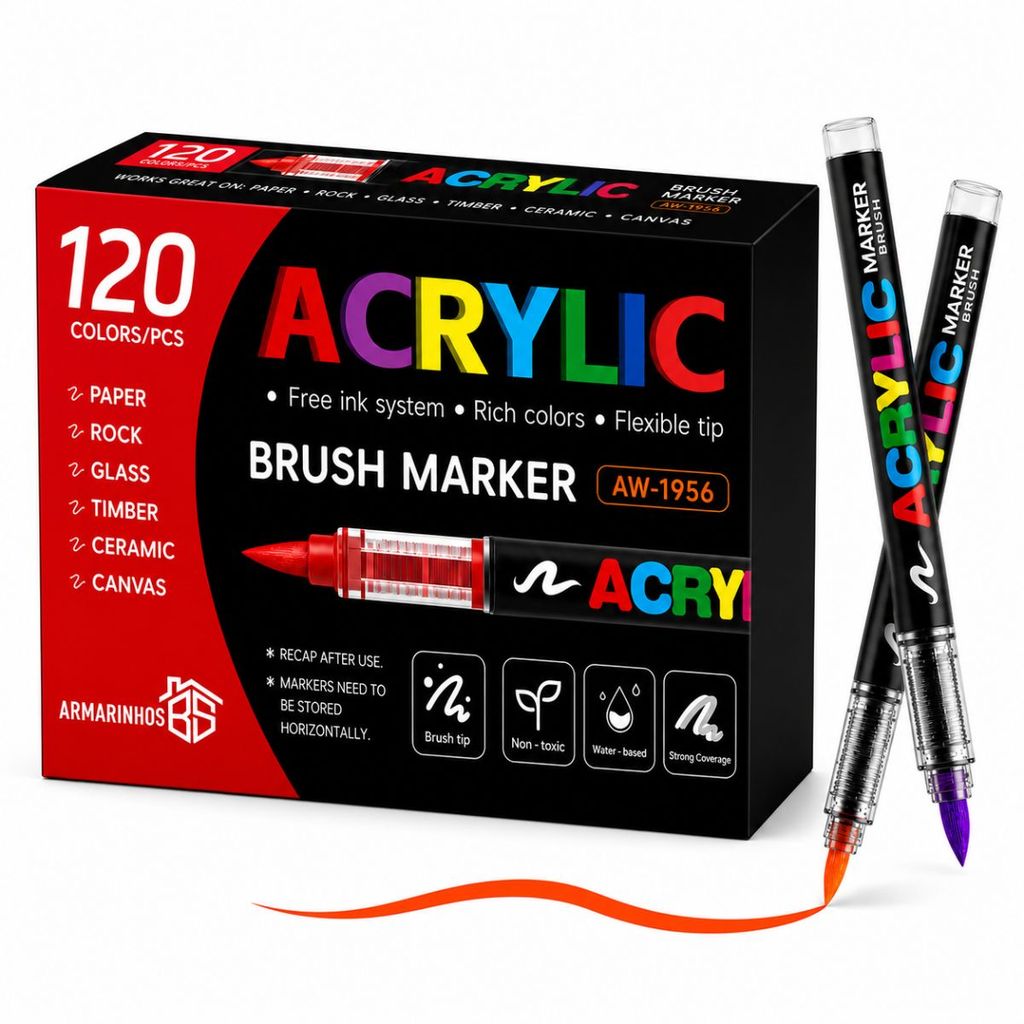Kit Caneta Marcador Acrílica Brush Pen Pincel Para Lettering Madeira Tecido Cerâmica Impressão 3D