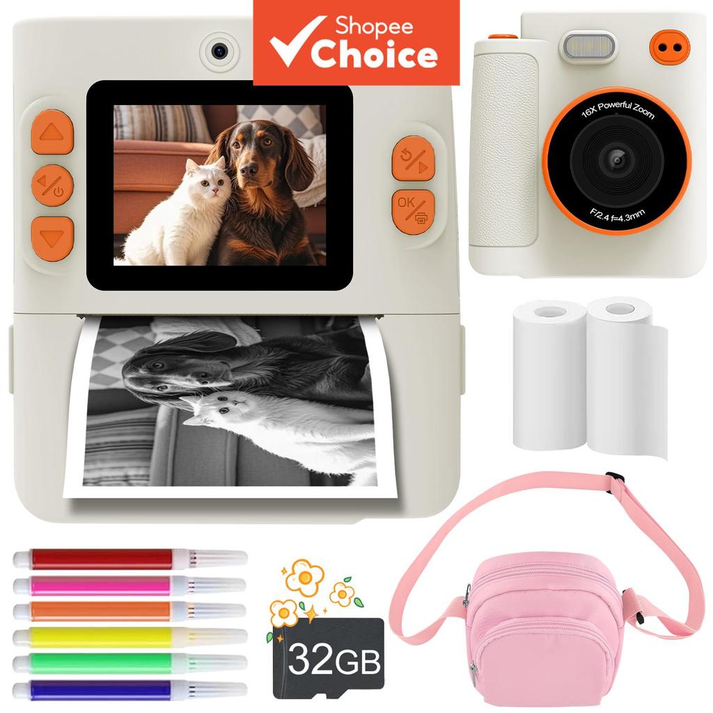 Câmera Instantânea de Impressão, Impressora de Fotos Portátil, com 2 Rolos de Papel Fotográfico, Excelente Ferramenta
