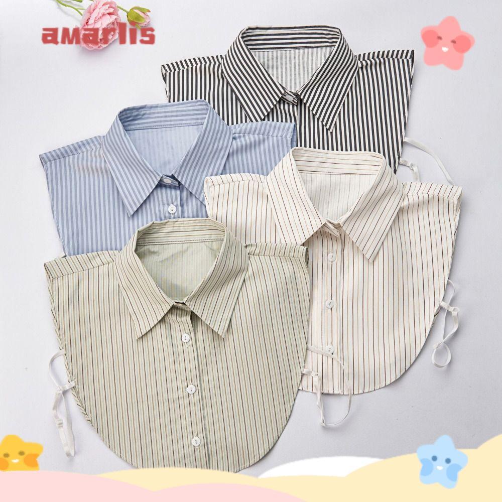 Colar Falso Com Listras AMARLIS , Gravata Frontal Removível De Algodão , Gola De Blusa Falsa Vintage Clássica Casual