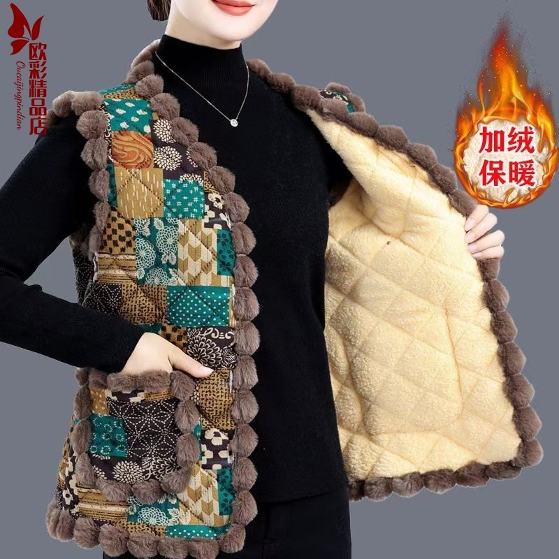 Mãe inverno outono inverno novo estilo quente de meia-idade idosos estilo ocidental jaqueta forro de lã moda colete gros