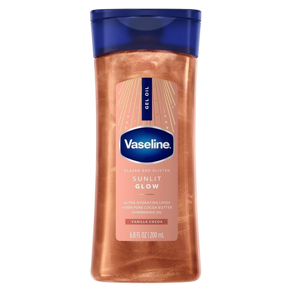 Vaseline Glazed and Glisten Sunlit Glow Body Gel Oil Baunilha Cacau com Brilho, com Lipídios Ultra-Hidratantes e 100% Ma
