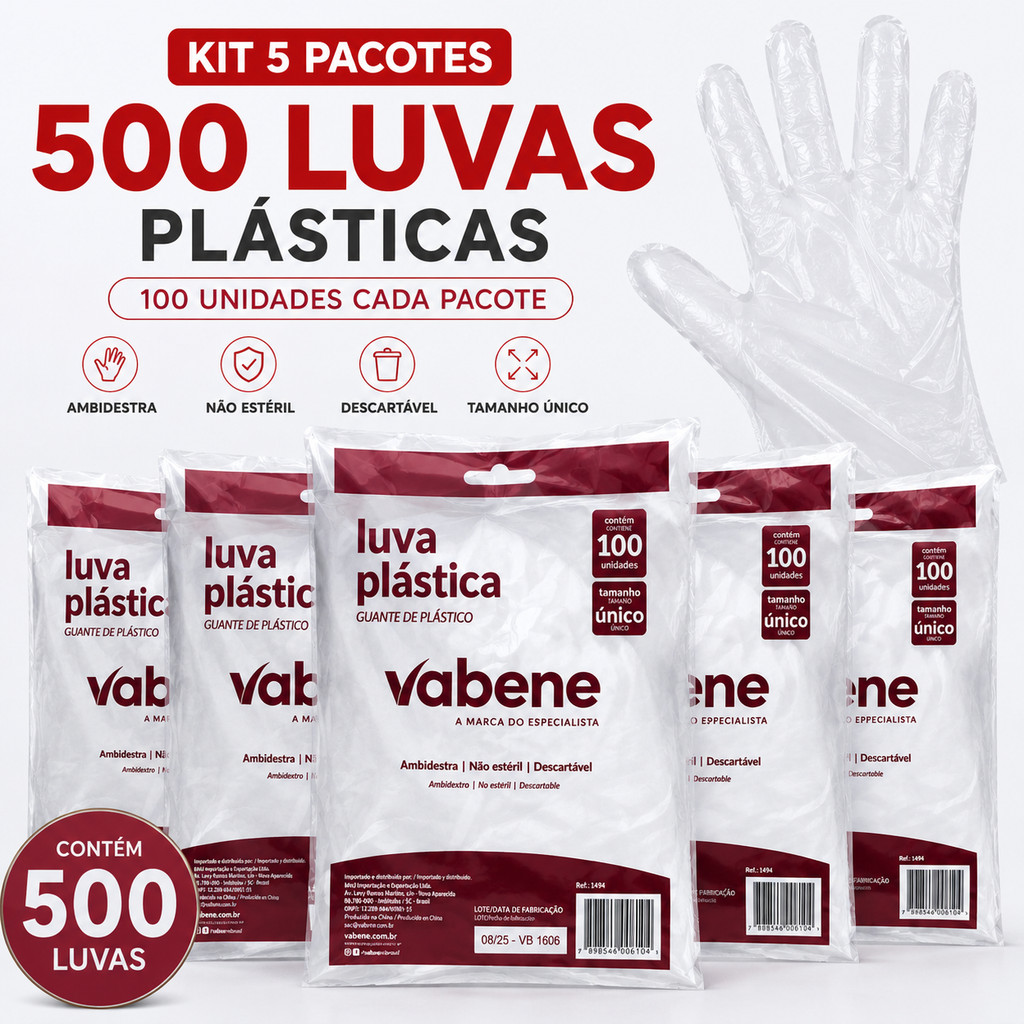 Kit 500 Luvas plásticas Descartável - Spa Dos Pés E Manicure