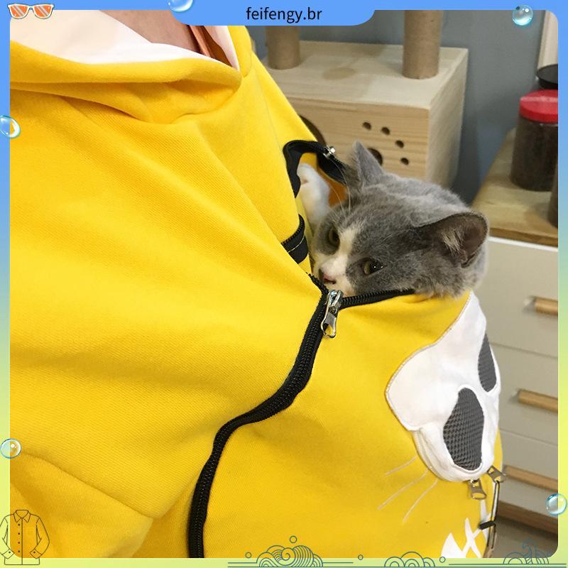 Gato amantes encapuzado canguru cão pet pata pullovers abraço saco bolso orelha animal