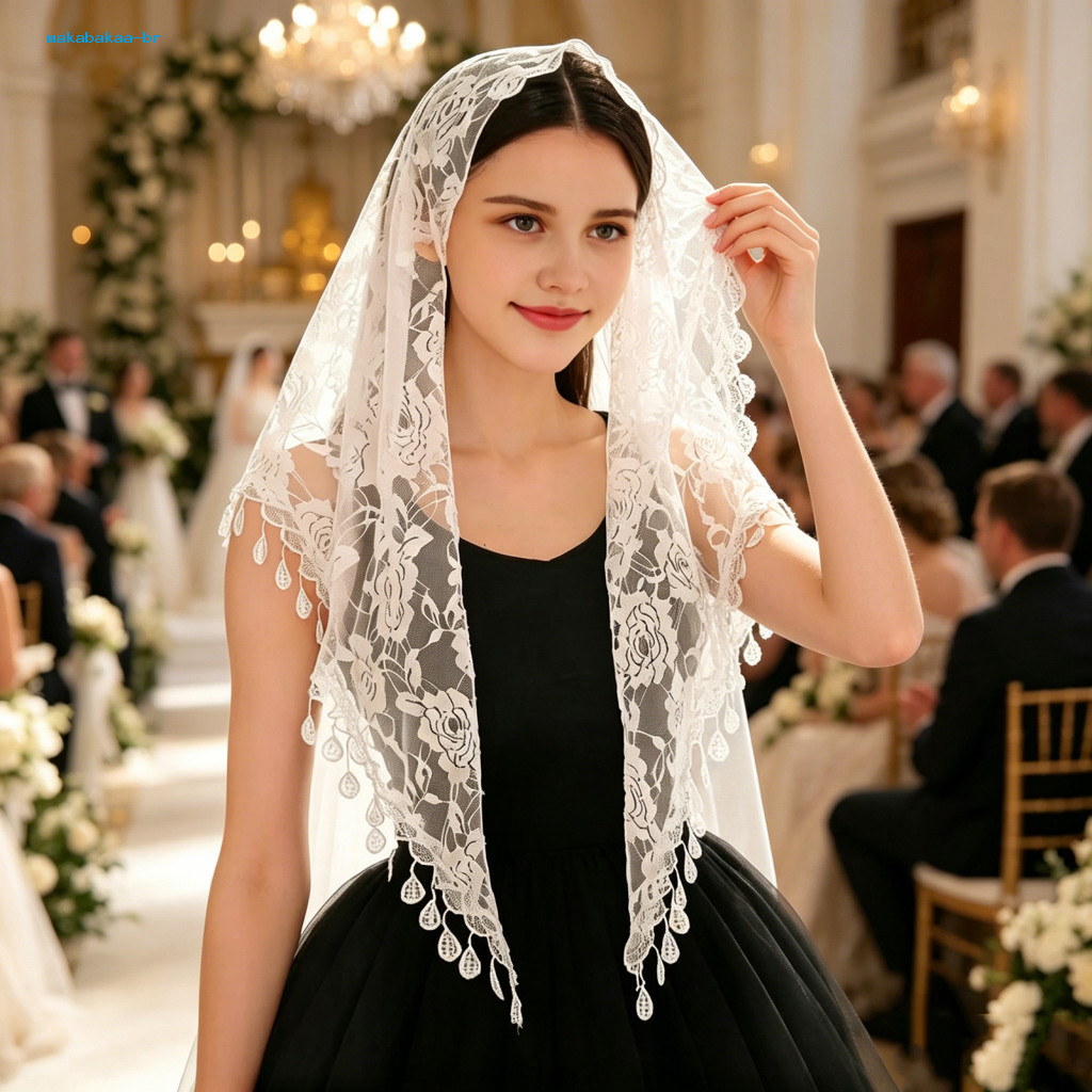 Vintage Fringed Lace Veil Face Covering Headscarf Tassel Shawl Wedding Bridal Party Accessory for Brides Bridesmaids Sou