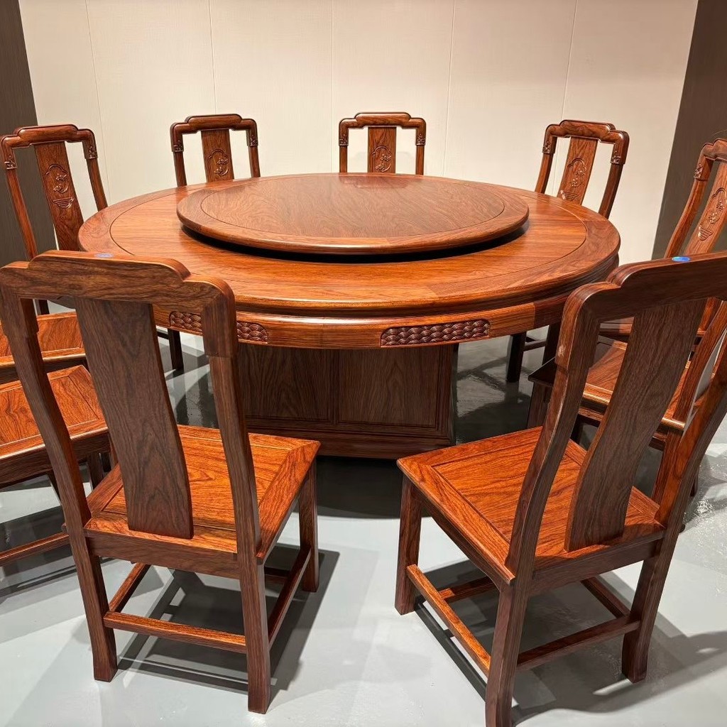 Mesa de jantar de mogno móveis mesa redonda antiga jacarandá dourado luxo esculpido mesa de jantar redonda mesa de comer