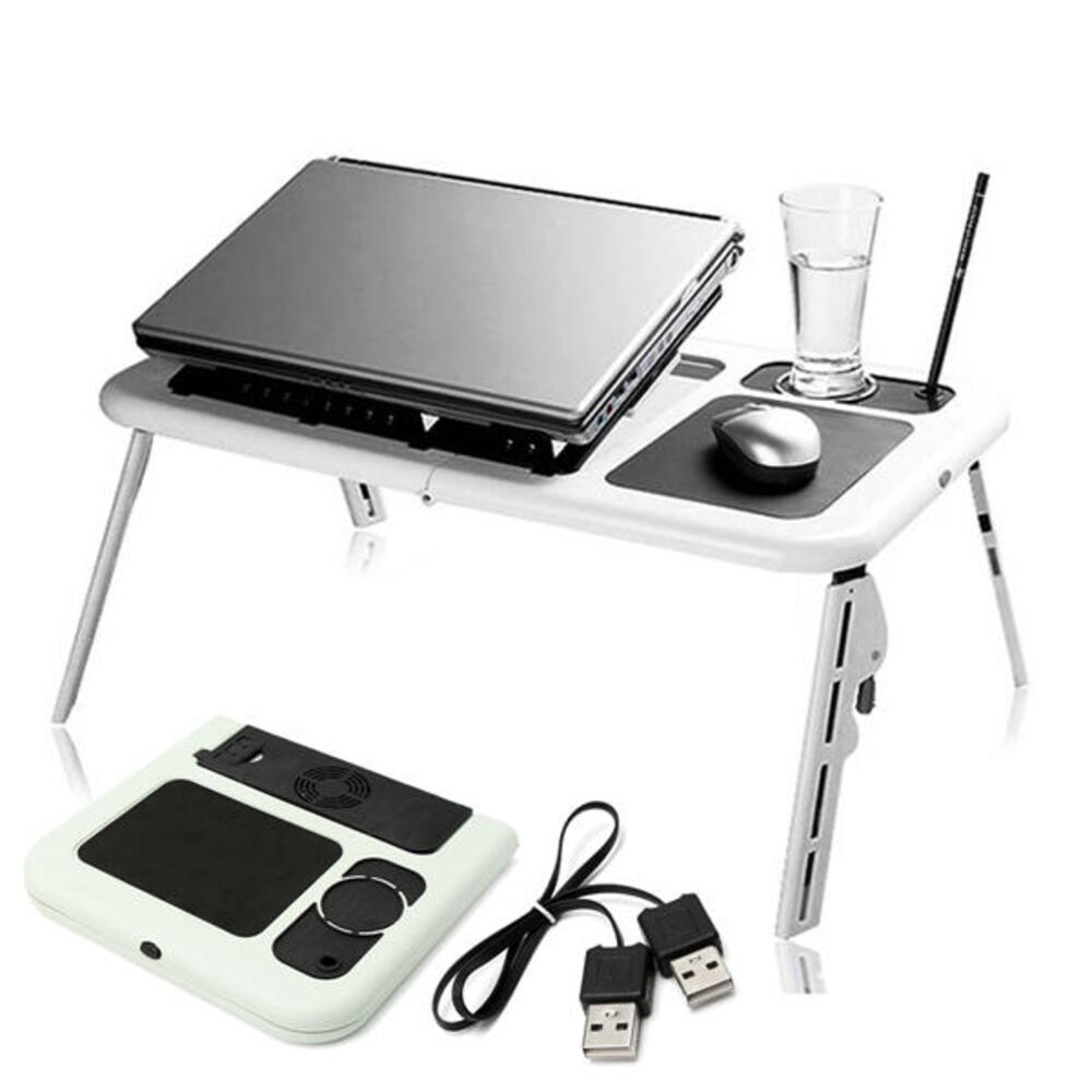 MESA NOTEBOOK DOBRAVEL SUPORTE COM 2 COOLERS E SENSOR TOUCH DE MOUSE VENTILADOR BASE REFRIGERADA ALTURA AJUSTAVEL SOFA C