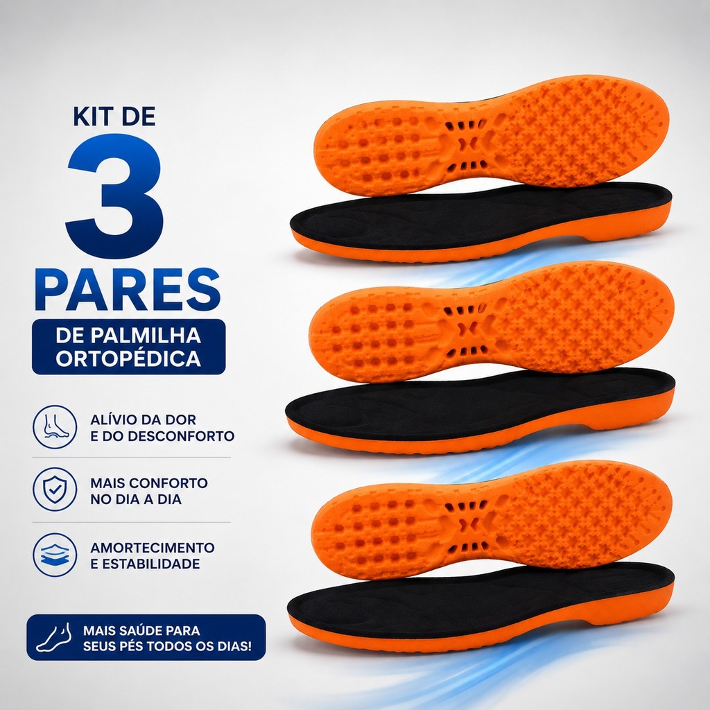 Kit 3 Pares Palmilha Ortopédica Em Gel Anatômica Para Botas e Coturno Anti Impacto Para Dores Nos Pés