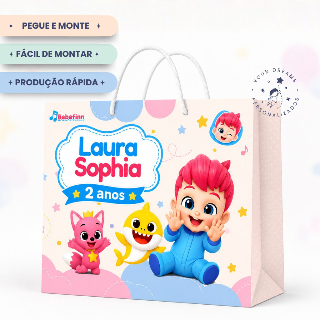 Sacolinha Surpresa Personalizada Bebefinn | Menino e Menina | Lembrancinha Festa Infantil