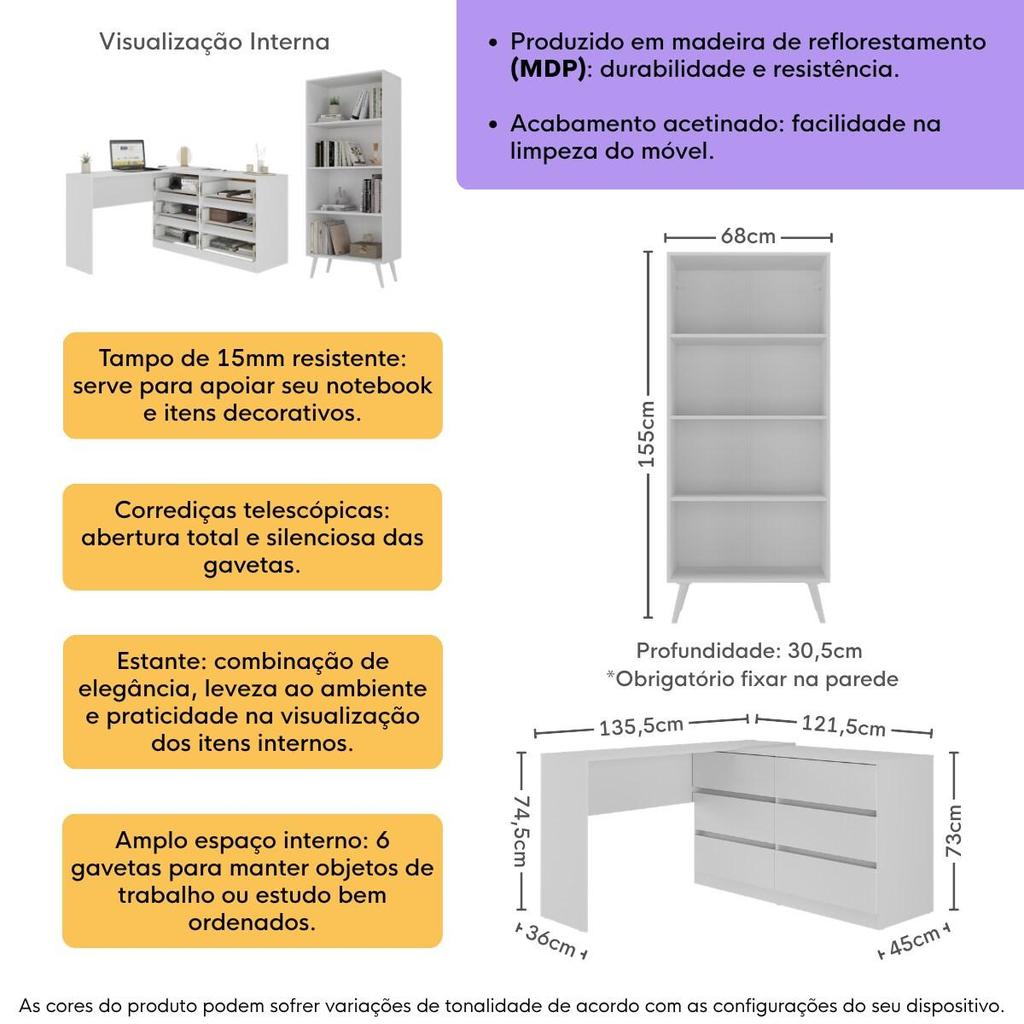 Kit Escrivaninha L 6 Gavetas com Estante Multiuso Essence Office Multimóveis MP6096 · foto 2