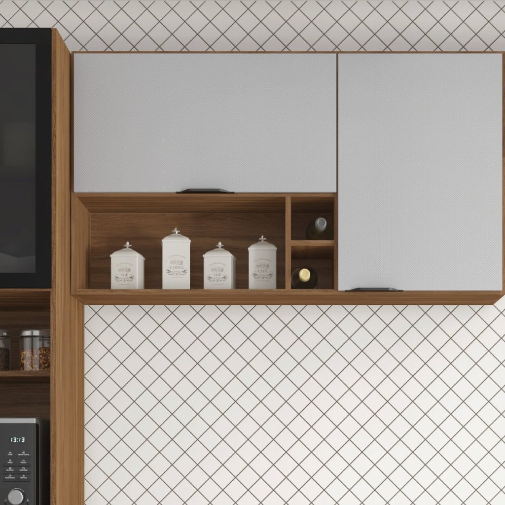 Armário Aéreo Firenze 120cm 2 Portas - Nicho Marrom/Amêndola Touch/Nude Prime Amêndola Touch/Nude Prime