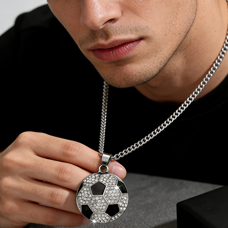 Colar Masculino Pingente Bola Futebol Cravejado Hip Hop Zircônia Esporte Presente Torcedor