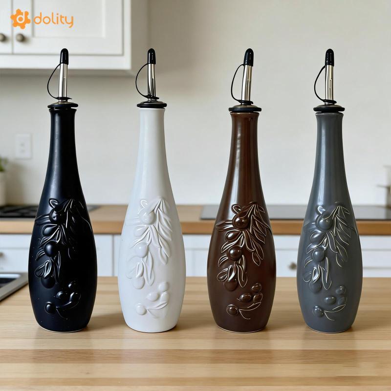 [Acituna] Dispensador De Azeite De Cerâmica Elegante Garrafa De Tempero Em Relevo Com Tampa Para Cozinhar Jantar E Buffe