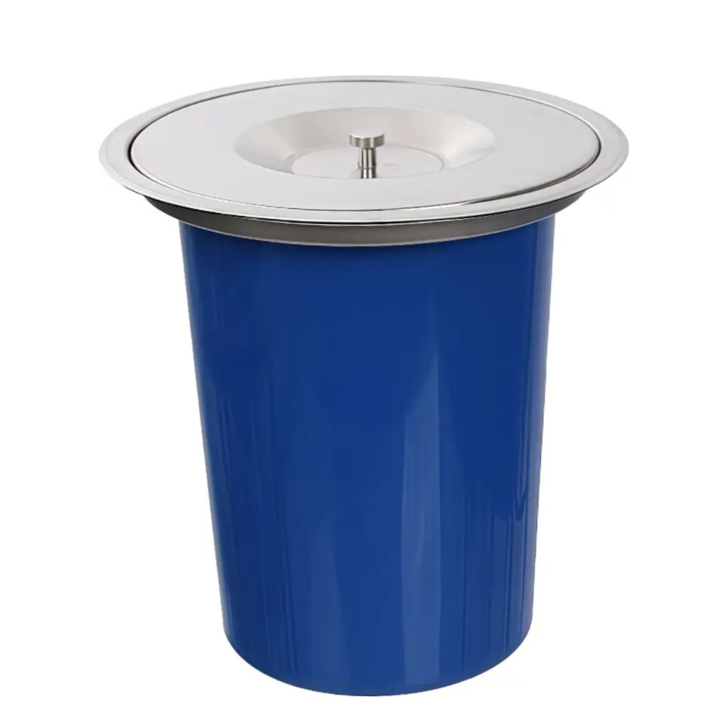 LIXEIRA DE EMBUTIR PARA PIA BANCADA 8 LITROS AÇO INOX 304 PRATA COM AZUL