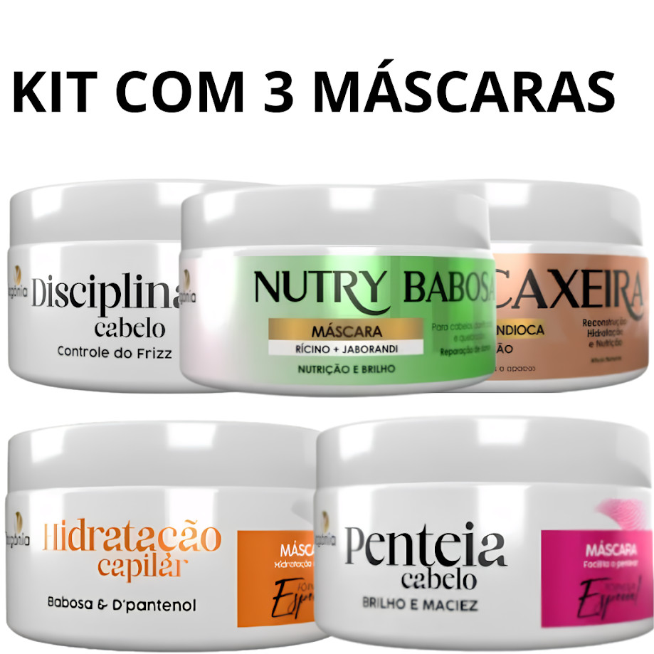 Máscara Tratamento e Cronograma Capilar Kit 3 unidades Profissional Begônia