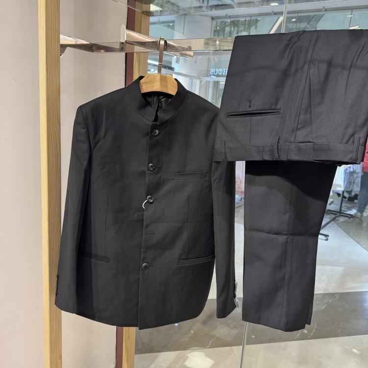 Vanessans masculino negócios primavera outono estilo fino ajuste preto cinza azul marinho Zhongshan terno Tag preço 2698