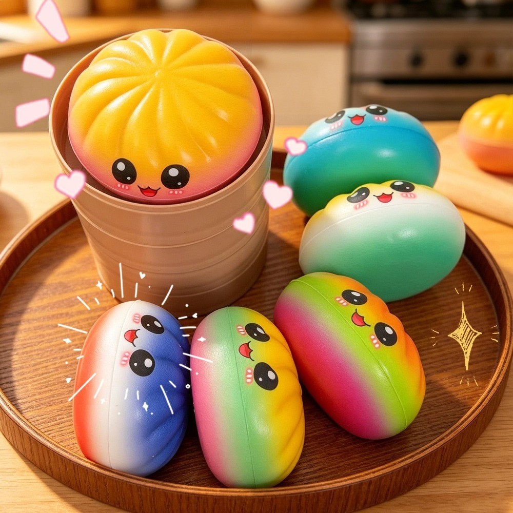 Glitter Plissado Mole Baozi Gradiente Expressão Bun Squeeze Brinquedo Com Mini Caixa De Vapor Crianças Adultos Presentes