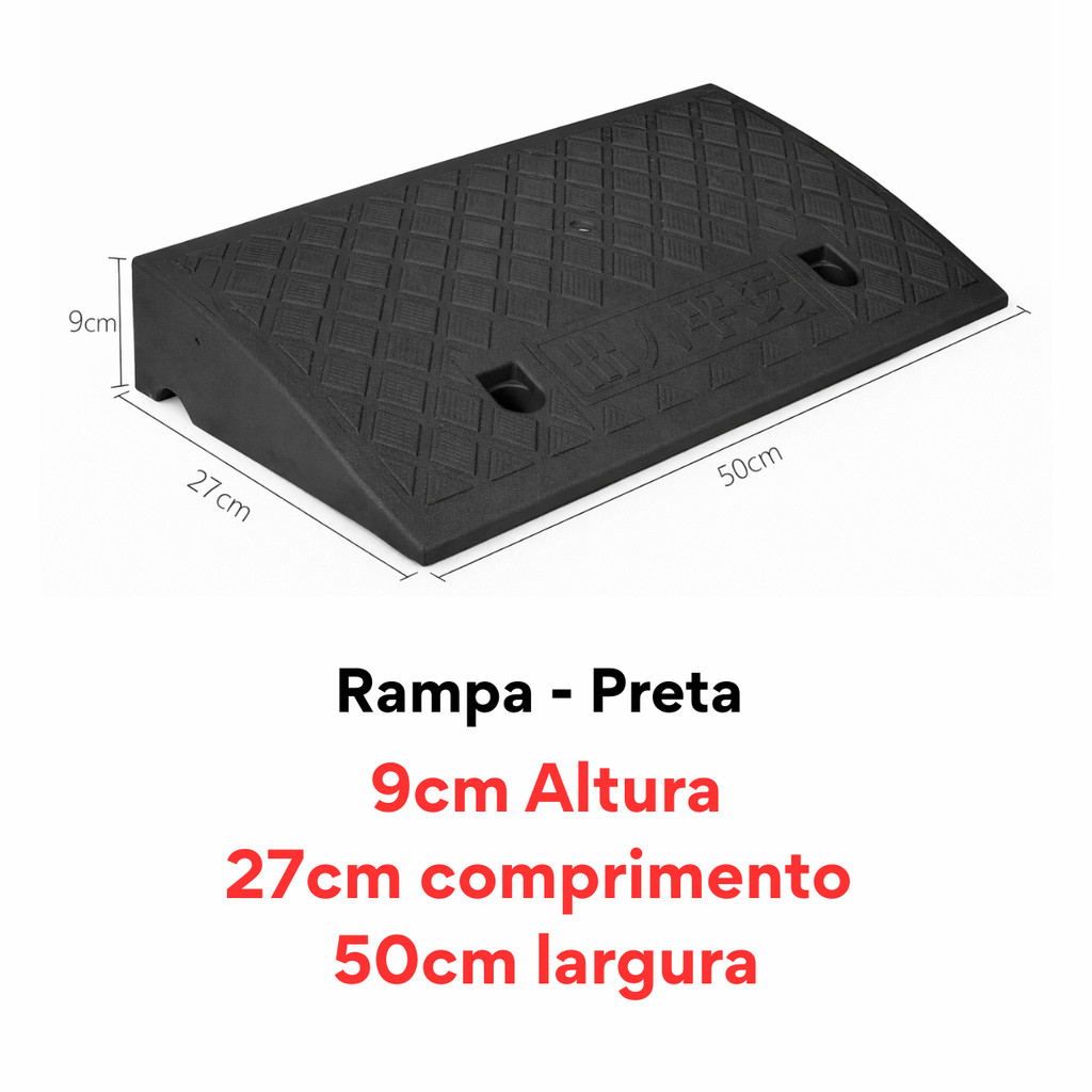 Rampa de degrau 09x27x50 modular calçada garagem áreas de acesso para pessoas com deficiência - Preto