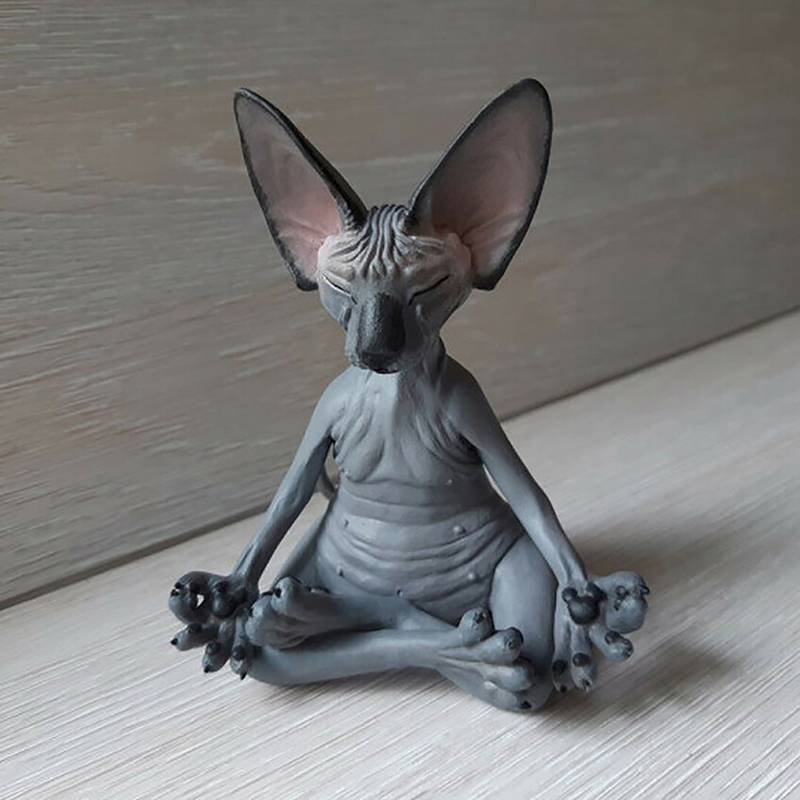 # Novo Caprichoso Buda Sphynx Gato Estatueta Meditação Yoga Feliz Decoração Arte Esculturas Ao Ar Livre Jardim Estátuas
