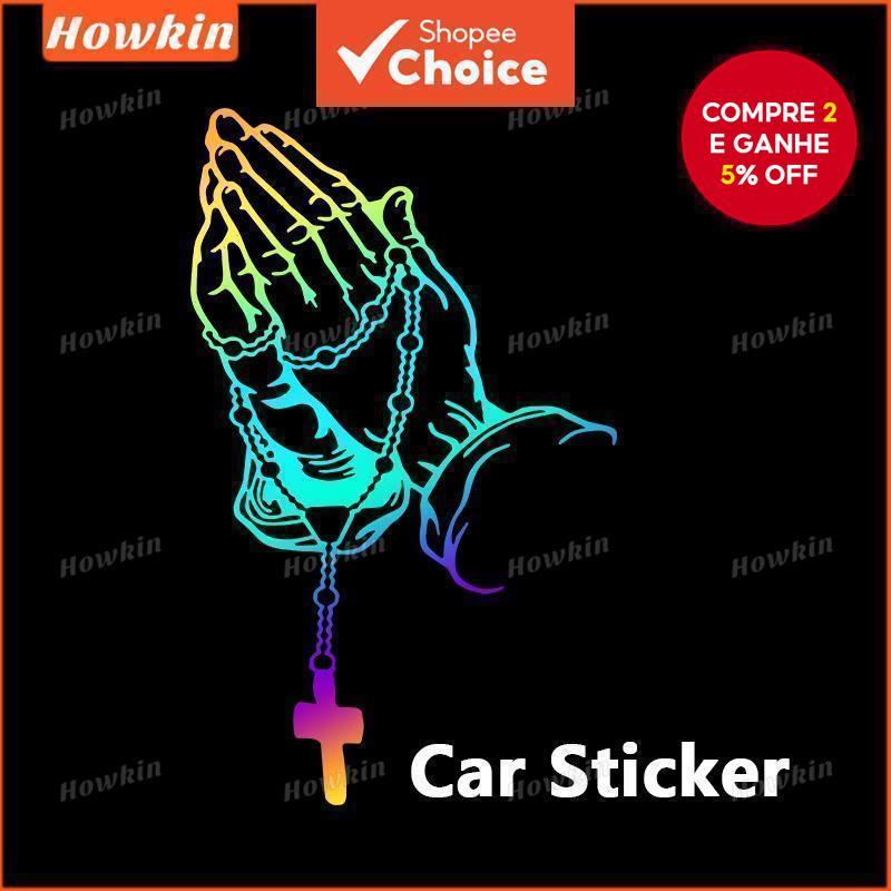 Novo adesivo para carro - Mãos em oração com adesivo de rosário, decalque religioso cristão em vinil - 1 unidade.
