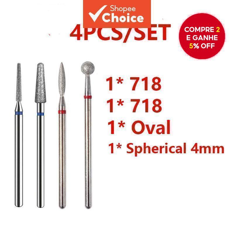 Conjunto com 4 peças de brocas de unhas de esmeril para ferramentas de arte de unhas, acessório de cabeçote de moagem.