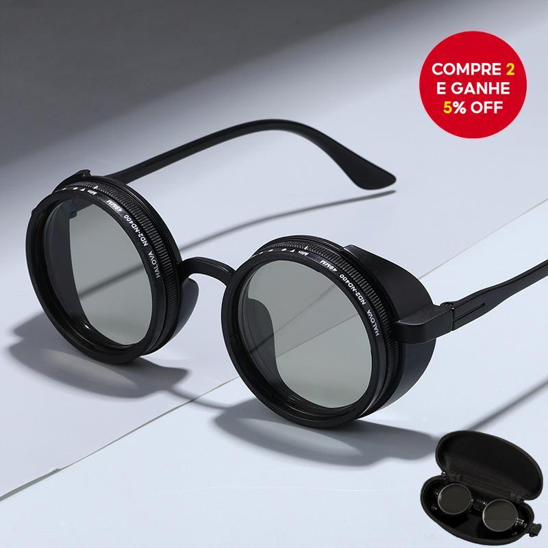 Óculos de sol polarizados, óculos de escurecimento ajustável UV400 nível ND9, óculos à prova de vento para ambientes