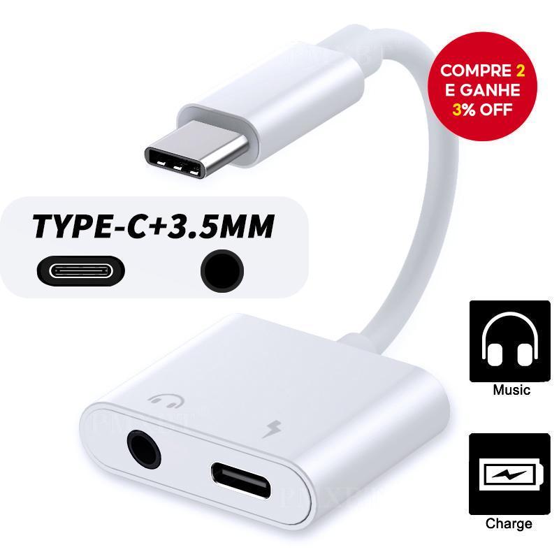 Adaptador De Áudio 2 Em 1 Adaptadores De Fone De Ouvido Duplo L USB-C Para Cabo Auxiliar De Carregamento Tipo De 3.5 Mm