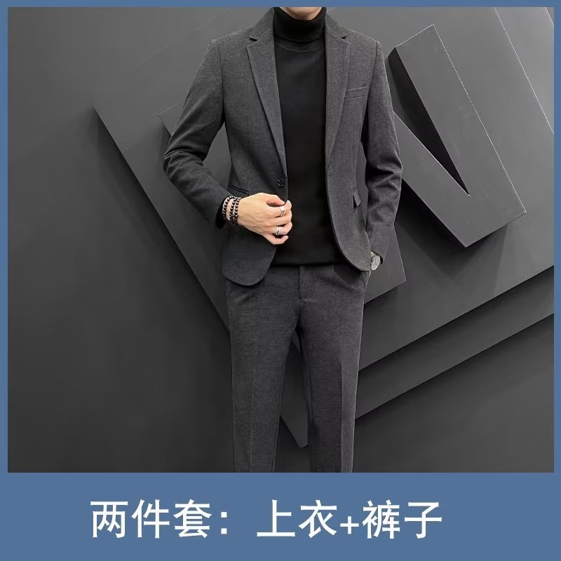 Terno de lã masculino inverno Retro luz estilo maduro cinza terno de duas peças estilo grosso de alta qualidade jaqueta