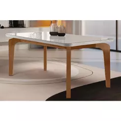 Mesa de Sala Jantar Londrina c/Tampo Madeirado Canto Reto 120x80cm Off White/Imbuia - Rufato