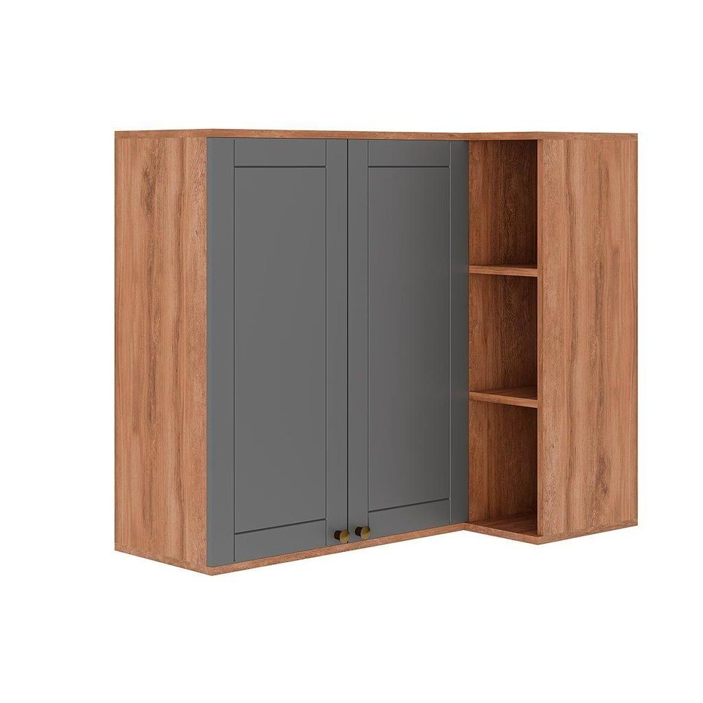 Armário Aéreo p/ Cozinha Bella 2604 Canto Reto c/ 2 Portas 94cm Nogal/Cinza - Carraro