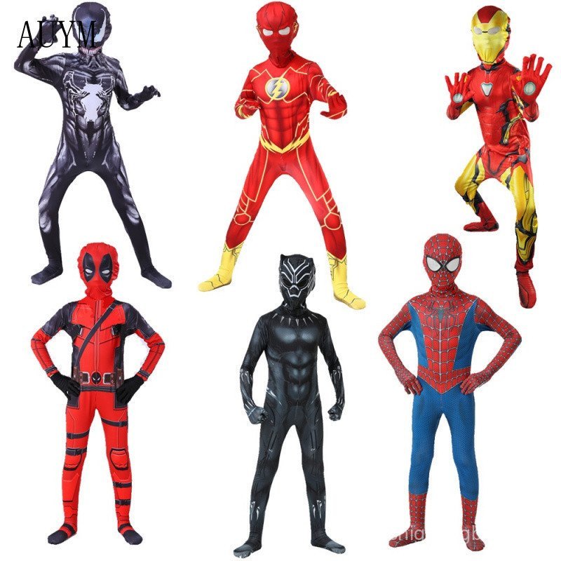 Homem-Aranha, Deadpool, Homem de Ferro, Flash, Pantera Negra, cosplay de super-herói, fantasia infantil, macacão, body,