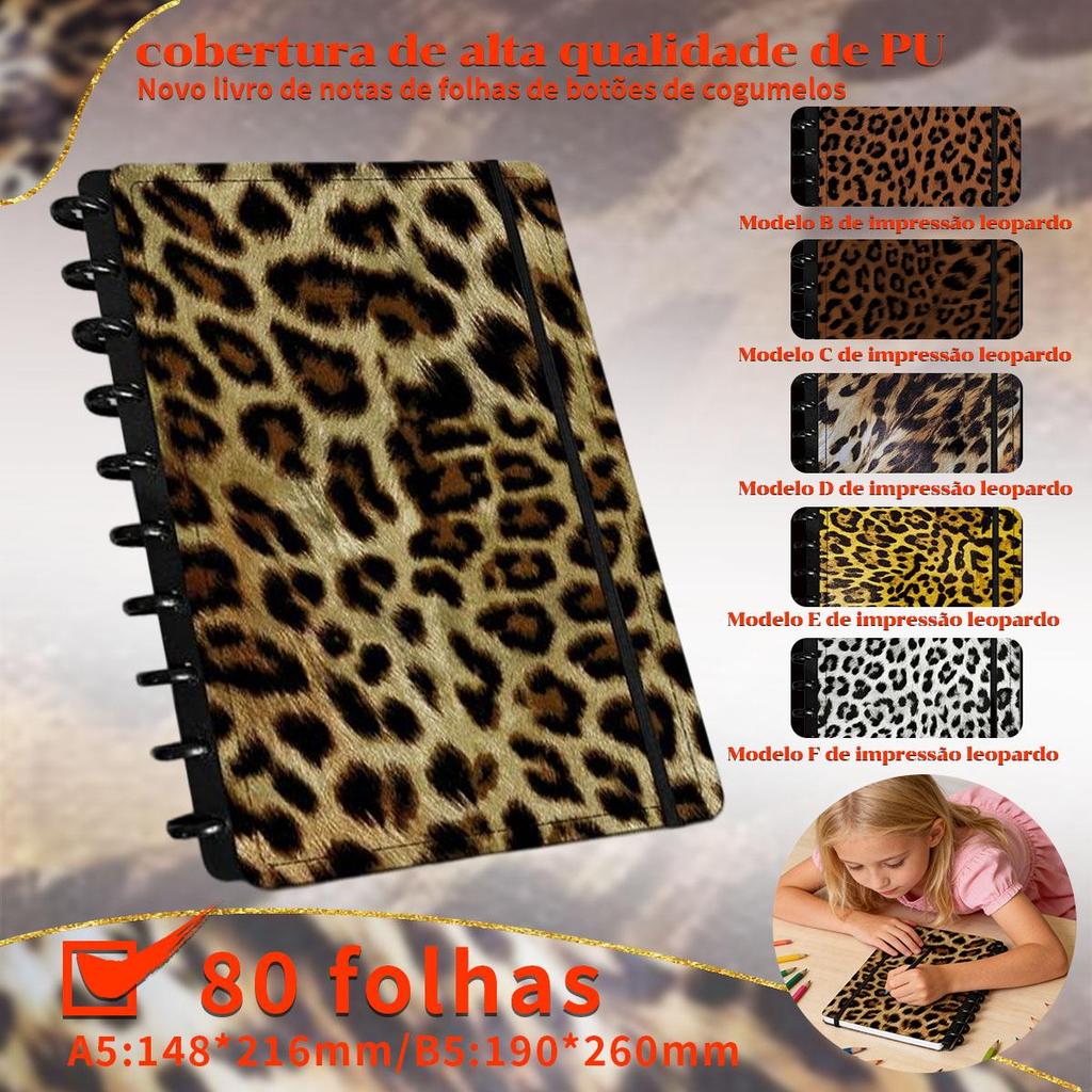 Caderno destacável A5 com relevo de Estampa de leopardo e capa dura personalizada 80 folhas