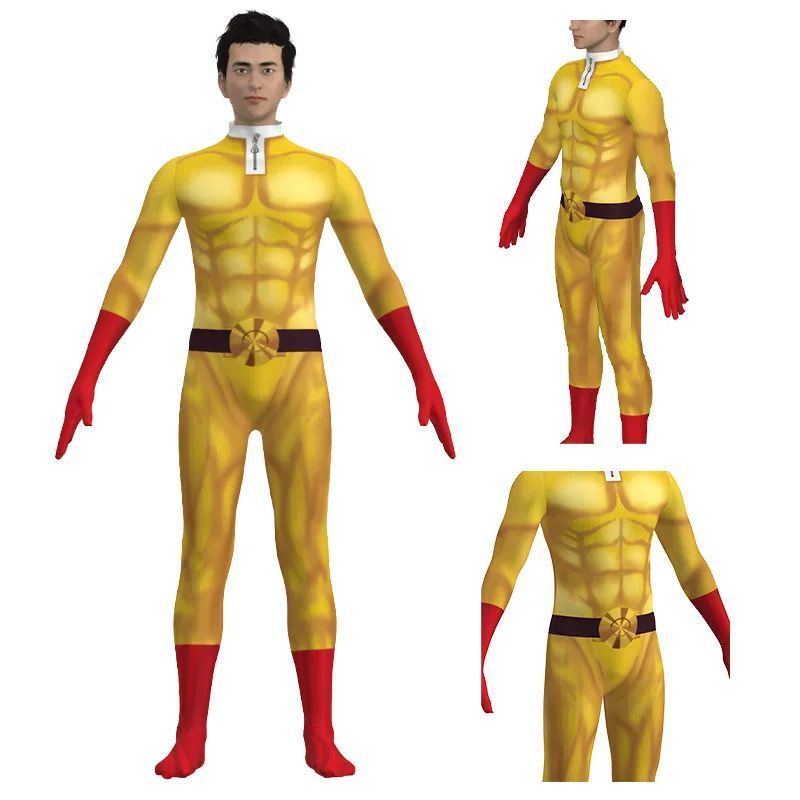Um Soco Homem Cosplay Trajes Para Saitama Anime Bodysuit Super-Herói Macacões De Halloween Roupas Com Manto Papel
