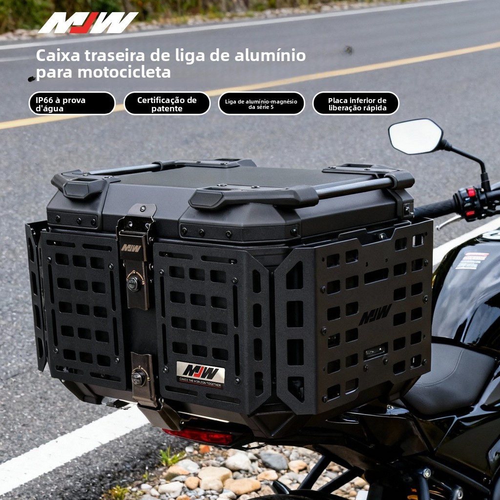 Baú Moto 45L Alumínio Preto - Impermeável com Fechamento Reforçado, Estilo Blindado, Ideal para Scooters e Passeios
