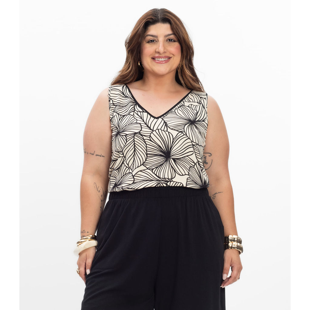 Regata em Viscose Feminina Plus Size Secret Glam Bege