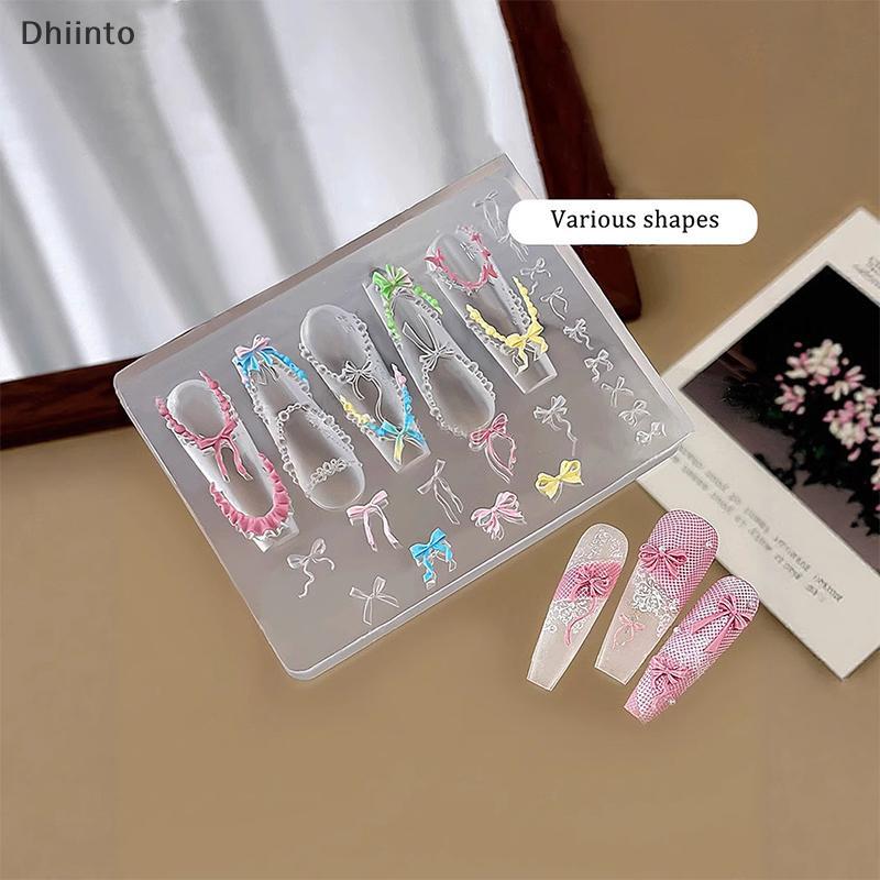 [Dhiint] Bowknot Bead Chain Ribbon 3D Acrílico Mold Decorações De Nail Art DIY Design Silicone Template Para Encantos De