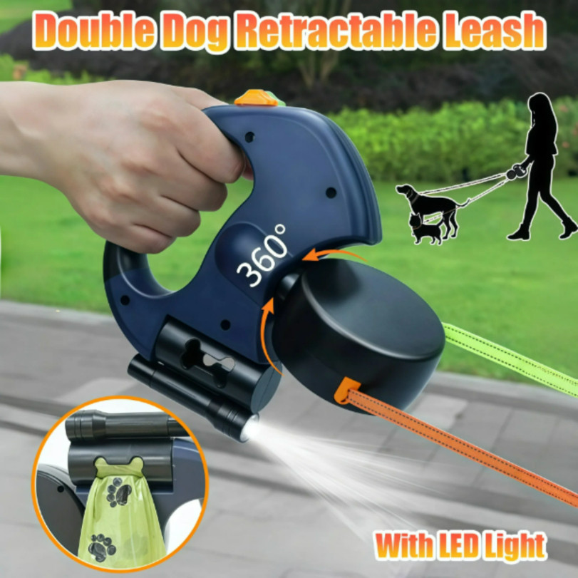 Trela Retrátil Automática Para Cães , 3m , Com Lanterna LED , Saco De Lixo , Caixa , Roleta , Corda De Tração Dupla De 3