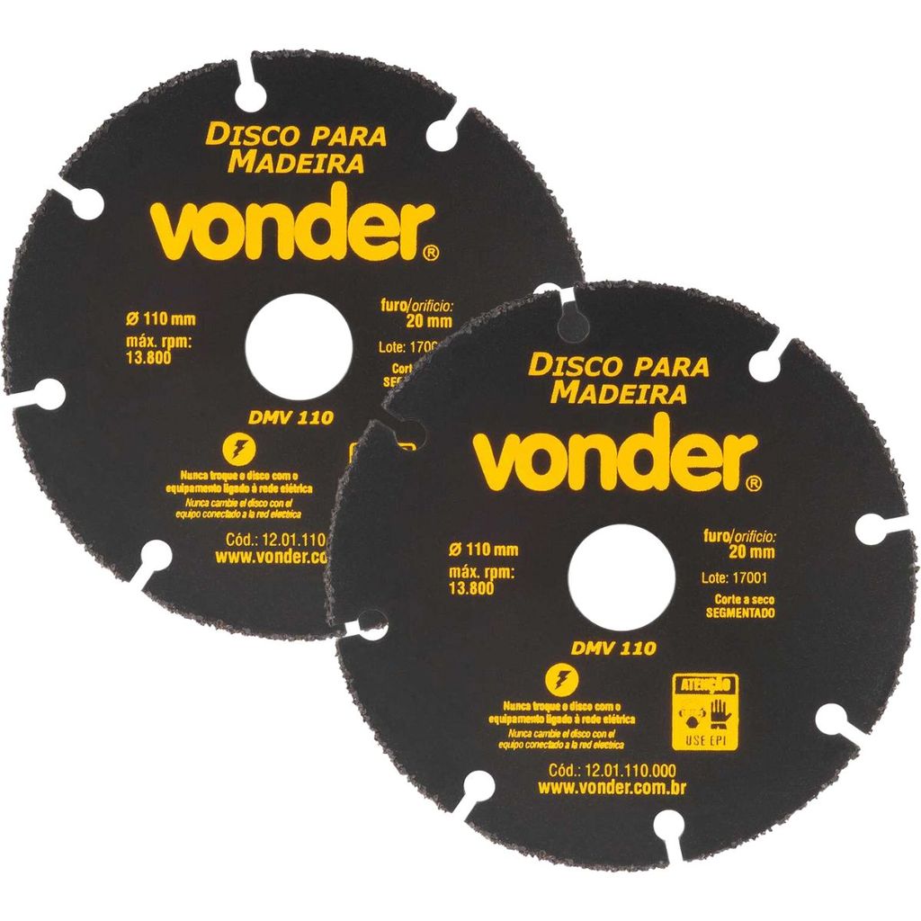 KIT 2 Discos Corte P Madeira Pvc Mdf Laminado 110mm Vonder
