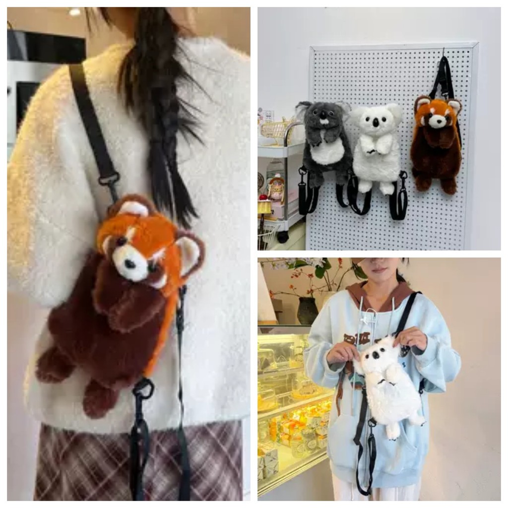 Animal neve leopardo urso coala raposa saco crianças bonito divertido passeio bolsa de ombro de pelúcia saco de boneca d