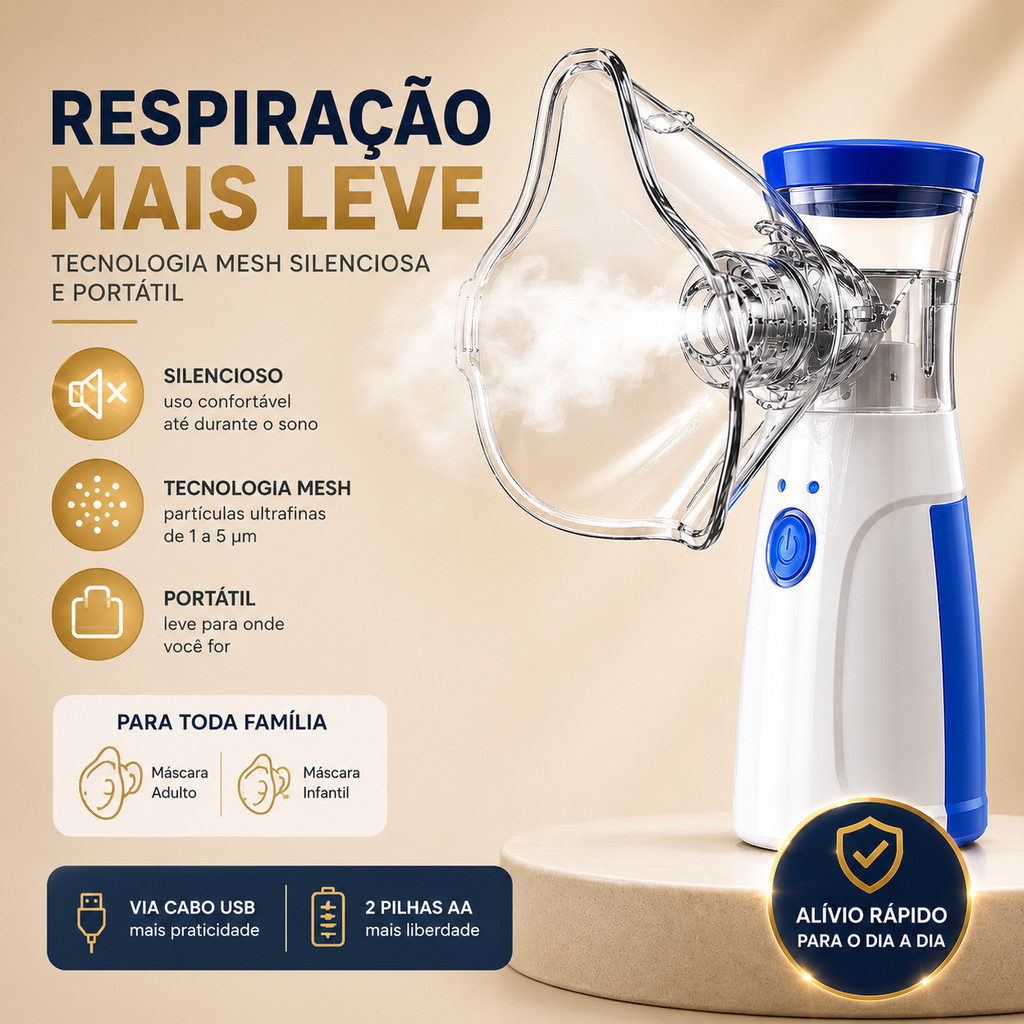 Inalador Nebulizador Portátil Mesh USB Silencioso Adulto Infantil Inalador Sem Ruído