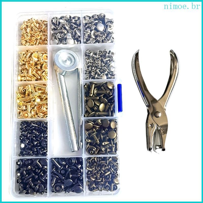 Nim 180 Conjuntos Rebites Tampas Duplas, Pinos Tubulares Metal Para Bota Couro