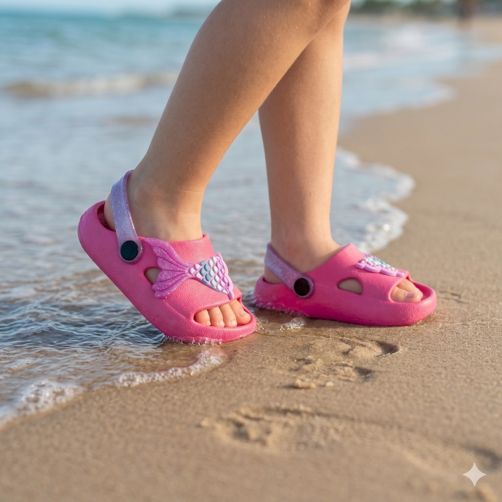 Chinelo Nuvem Slides Meninas Sereia Fundo do Mar Confortável Macio Estiloso Infantil Cauda Sereia
