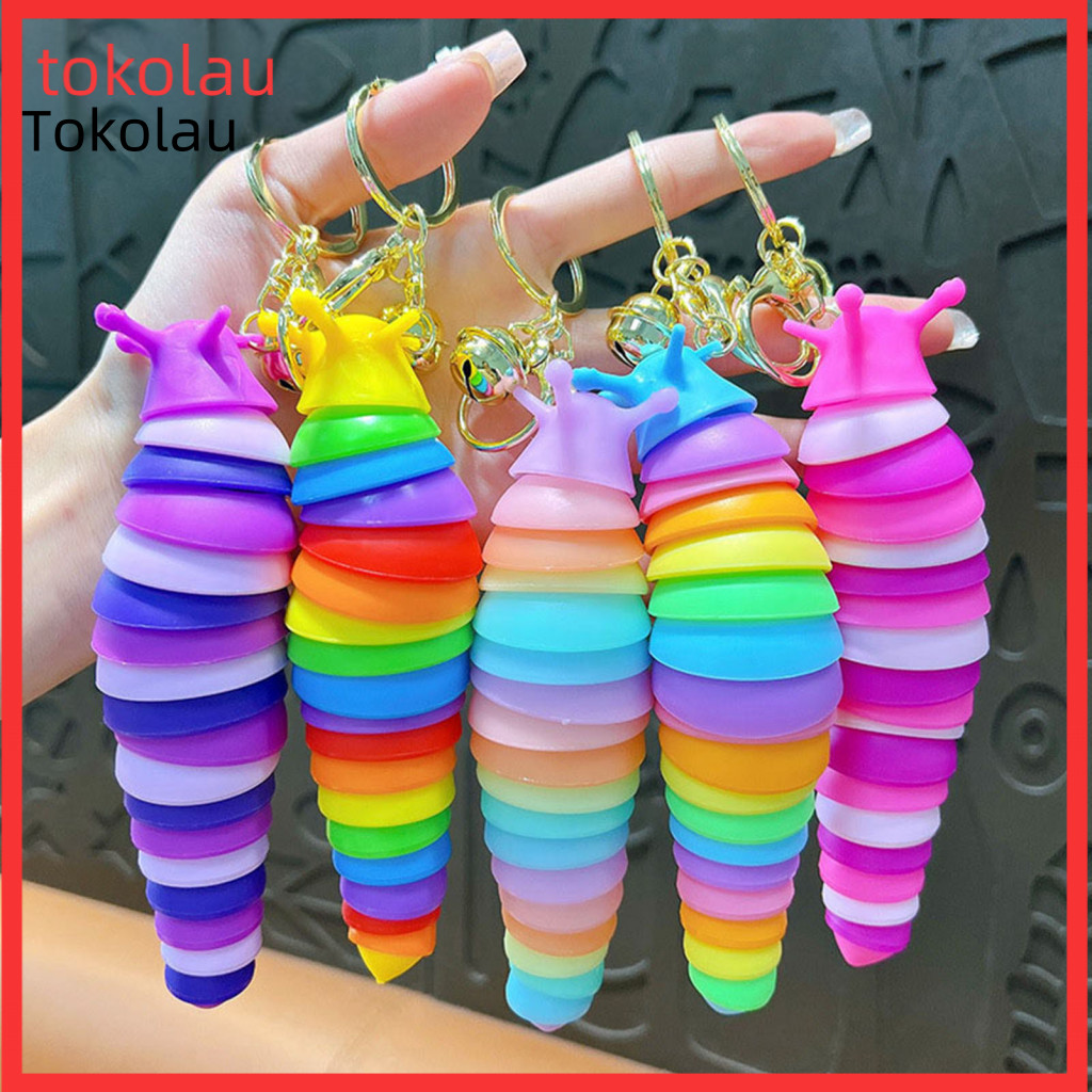 Portable Stress Reducer Keychain Fidget Toy 3d Slug Relief – Flexible Spinner Anxiety Reduction Squeeze Pendant for Ki
