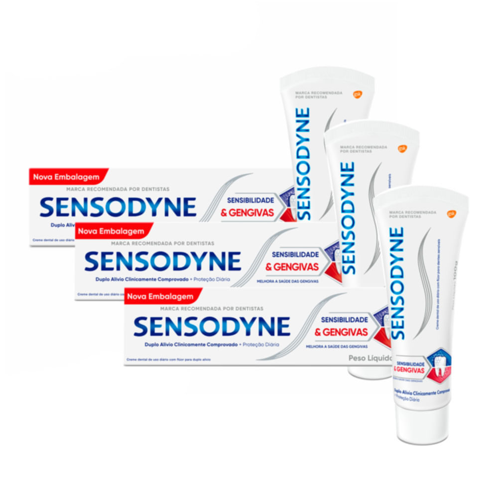 Kit 3 Creme Dental Sensodyne Sensibilidade e Gengivas 100g