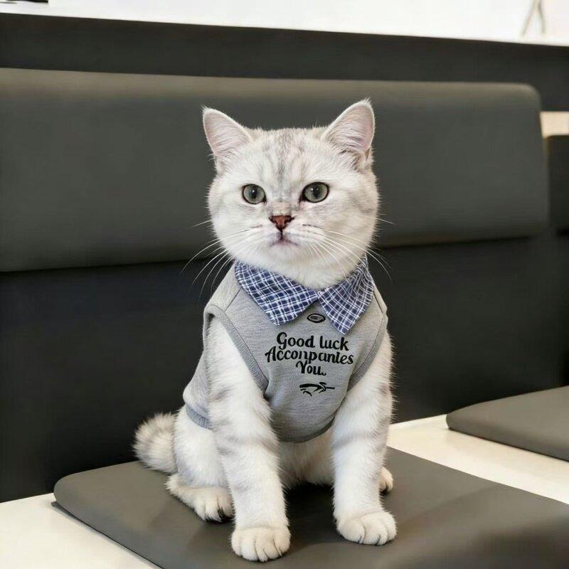 Roupas Para Gatos Colete De Verão Camisa Polo Animais De Estimação Pano Fino Boneca Dourada Gradiente Azul Gato Médio Pe