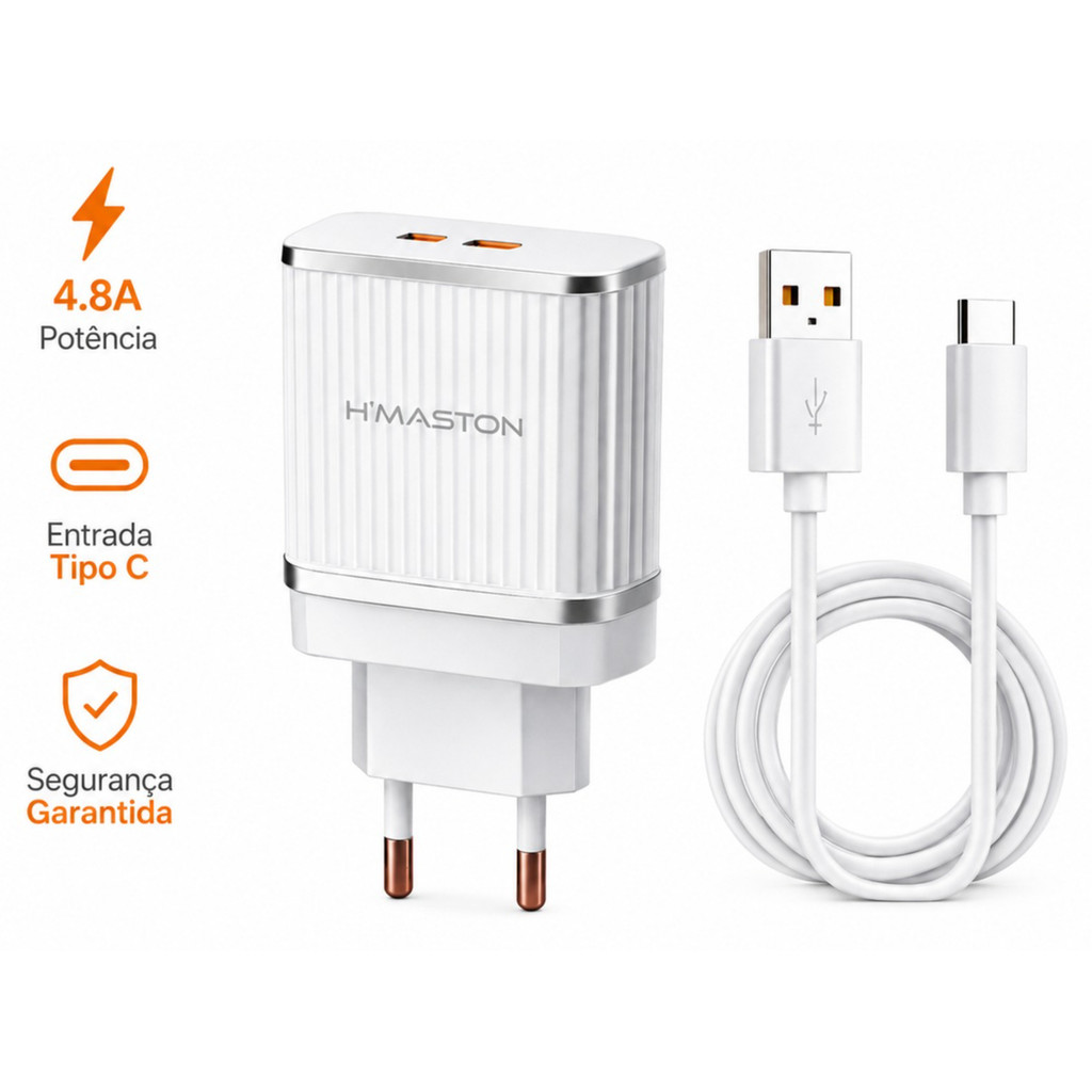 Carregador Original Turbo Tipo C 25W + 2 portas USB - S23 M53 S10 A33 A53 A54 A72 A73 iPhone 15 Pro