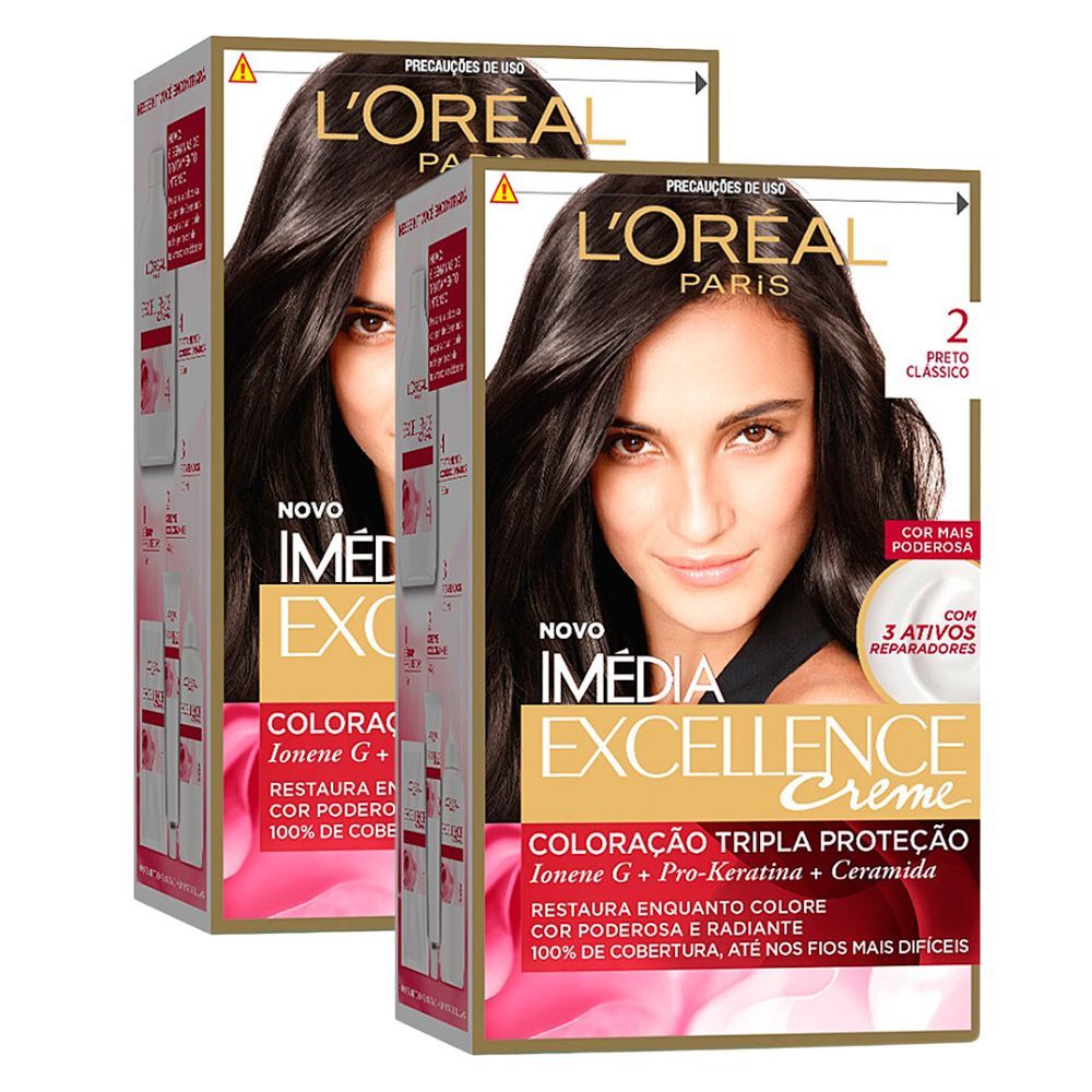 Kit 2 Tintura Creme Imédia Excellence L'oréal Preto Clássico 2 Kit