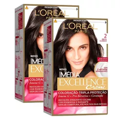 Kit 2 Tintura Creme Imédia Excellence L'oréal Preto Clássico 2 Kit