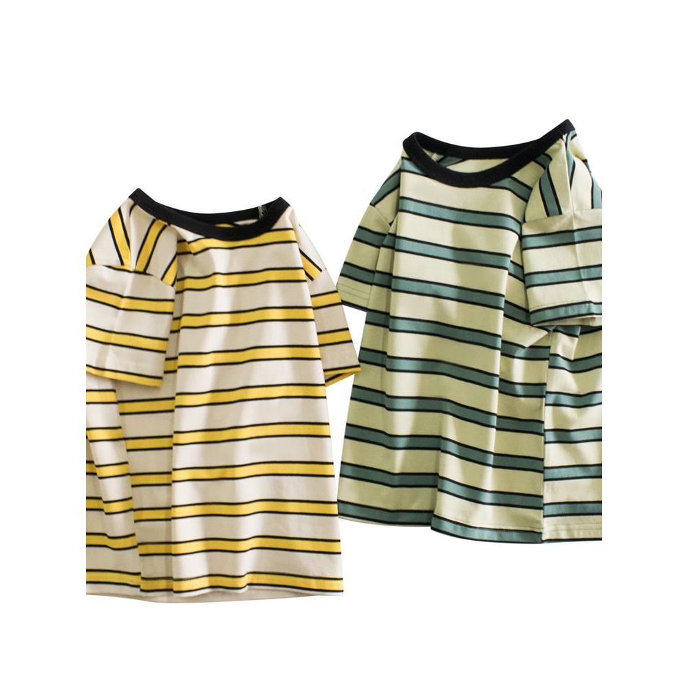 27 crianças estiramento Lycra algodão manga curta camiseta listrado verão roupas infantis novo estilo versão coreana mei