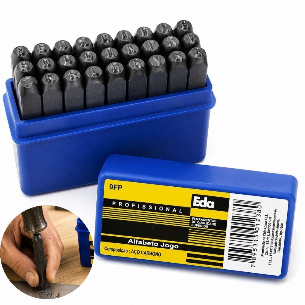 JOGO PUNCAO MARCADOR ALFABETICO 4MM ACO 27 LETRAS GRAVACAO METAL MARCACAO RESISTENTE PROFISSIONAL